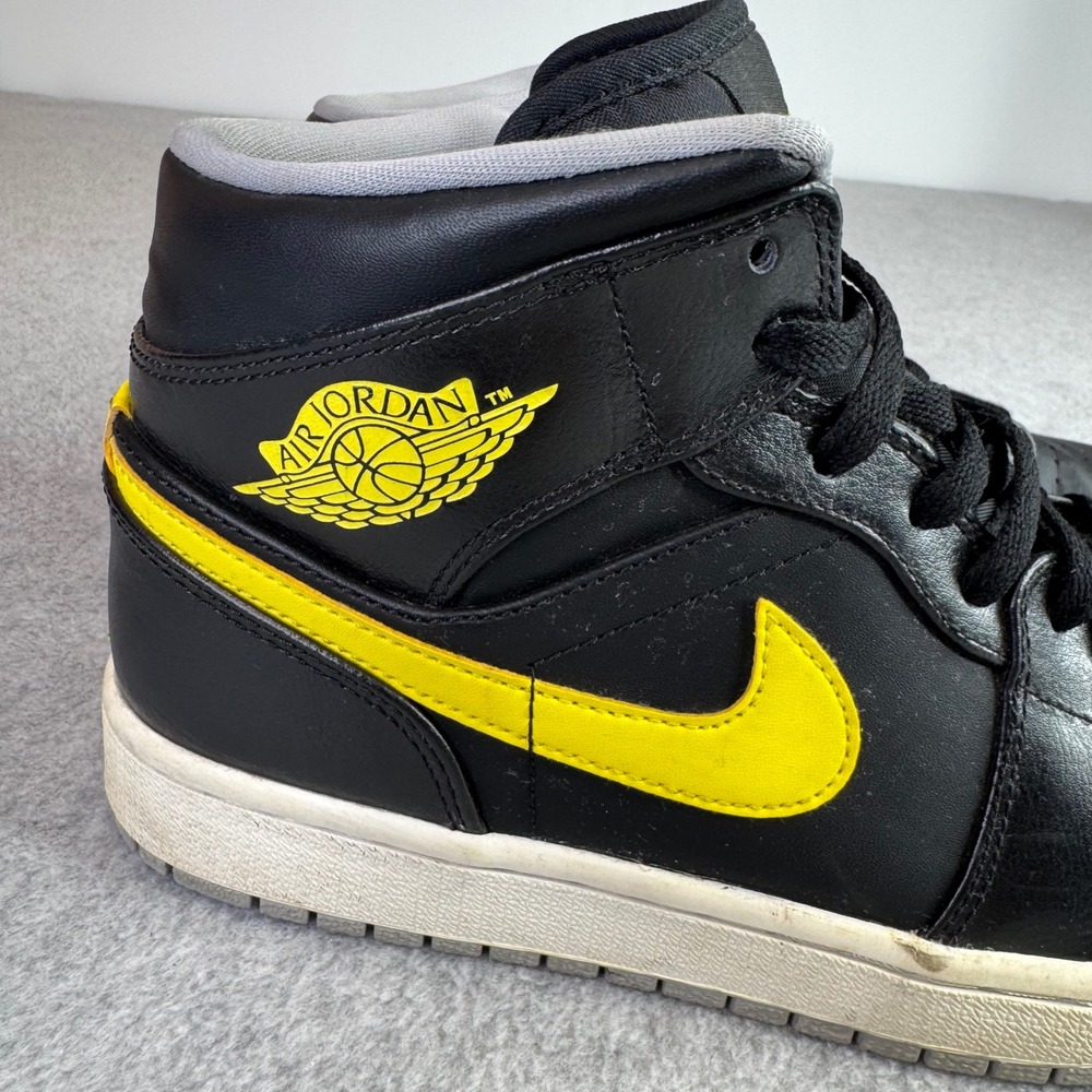 Jordan Air Jordan 1 Mid Retro Mens Size 9 Black Yellow 554724-070 Sneakers - Picture 2 of 12